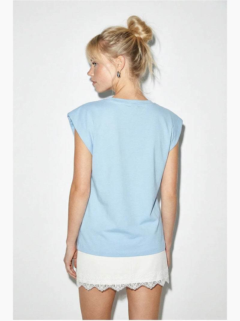 T-shirt girocollo con cut-out lucci Blu cielo - Kiabi