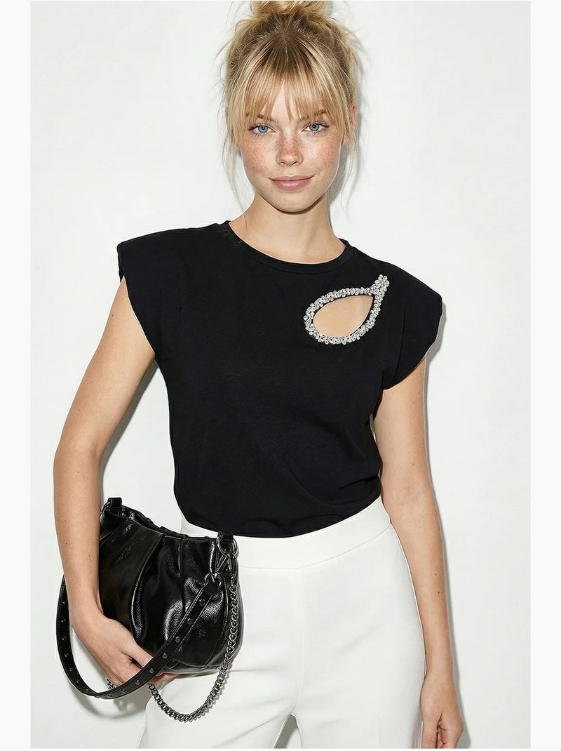 T-shirt girocollo con cut-out lucci Nero - Kiabi