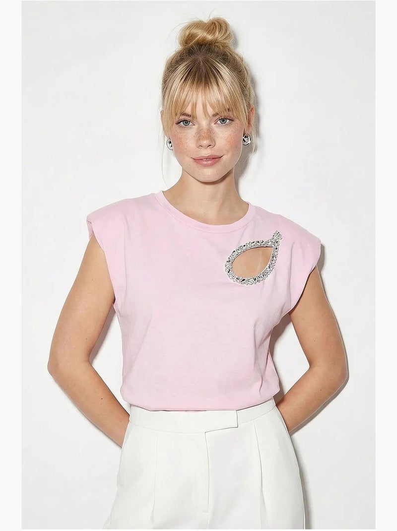 T-shirt girocollo con cut-out lucci Rosa chiaro - Kiabi