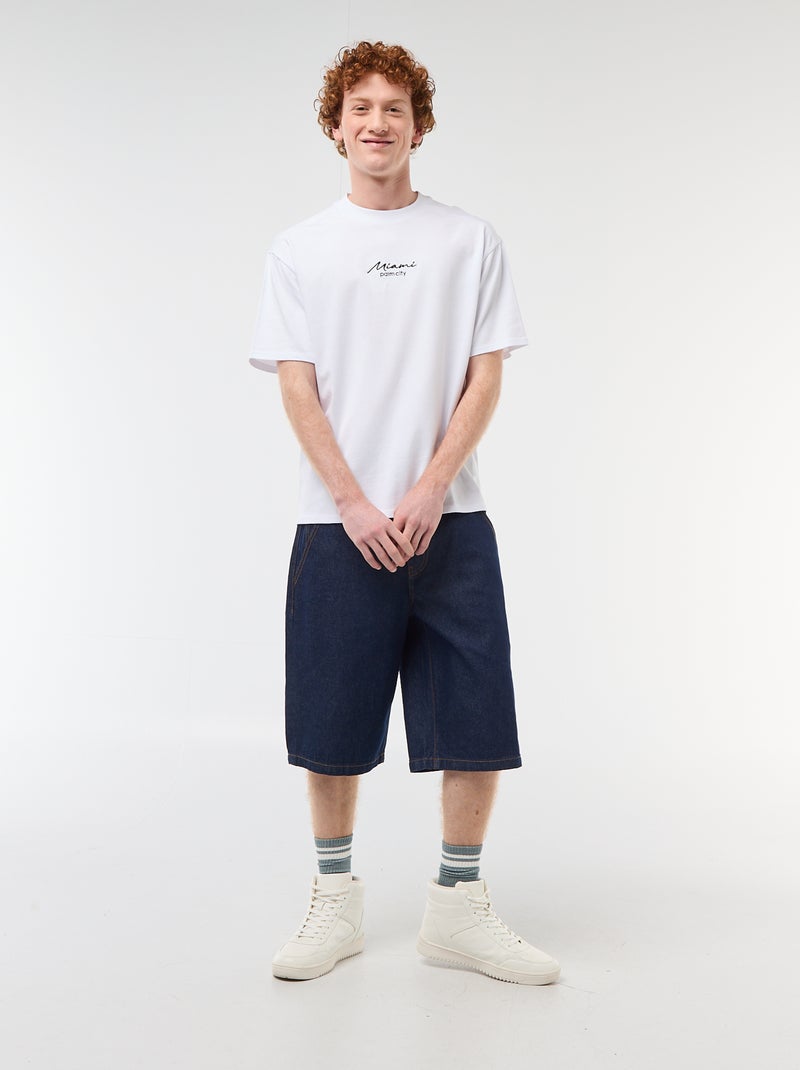 T-shirt girocollo con ricamo a contrasto Bianco - Kiabi