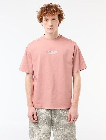 T-shirt girocollo con ricamo a contrasto