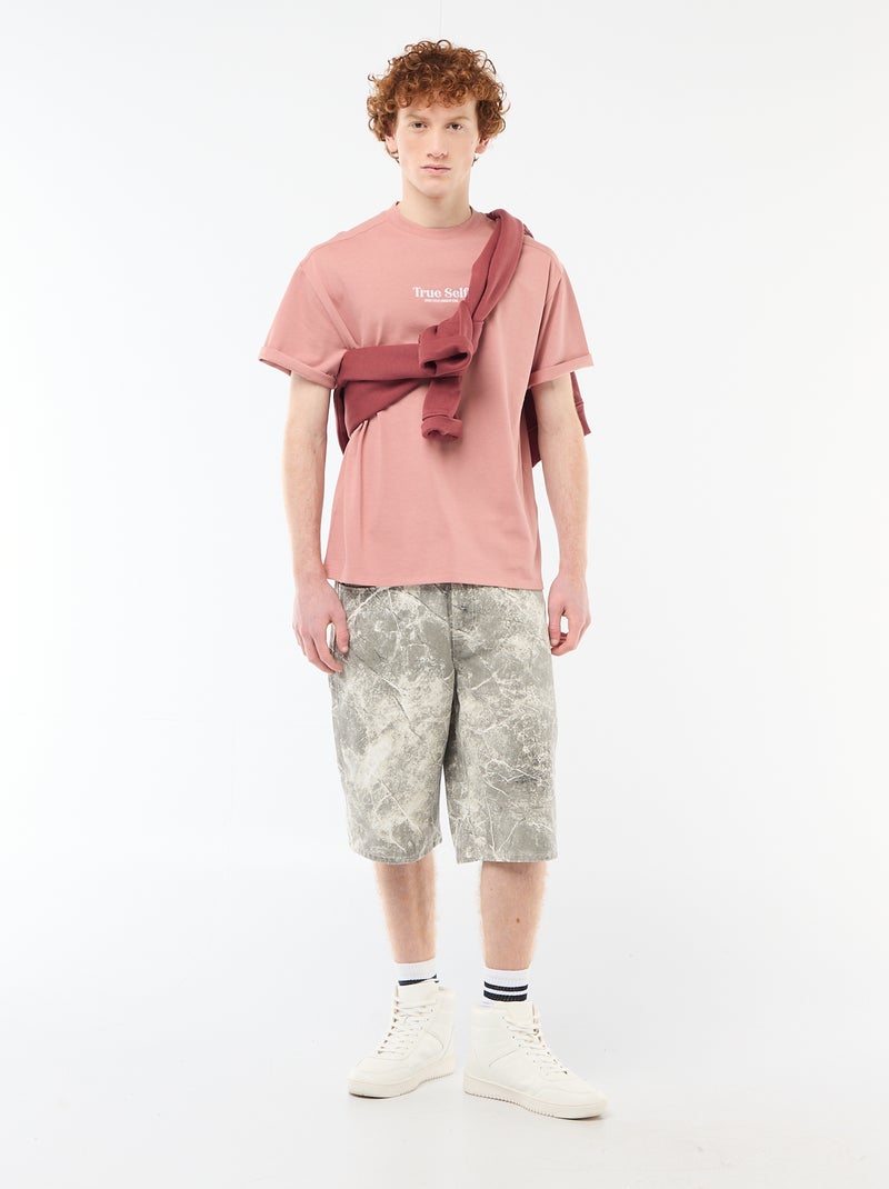 T-shirt girocollo con ricamo a contrasto Rosa - Kiabi