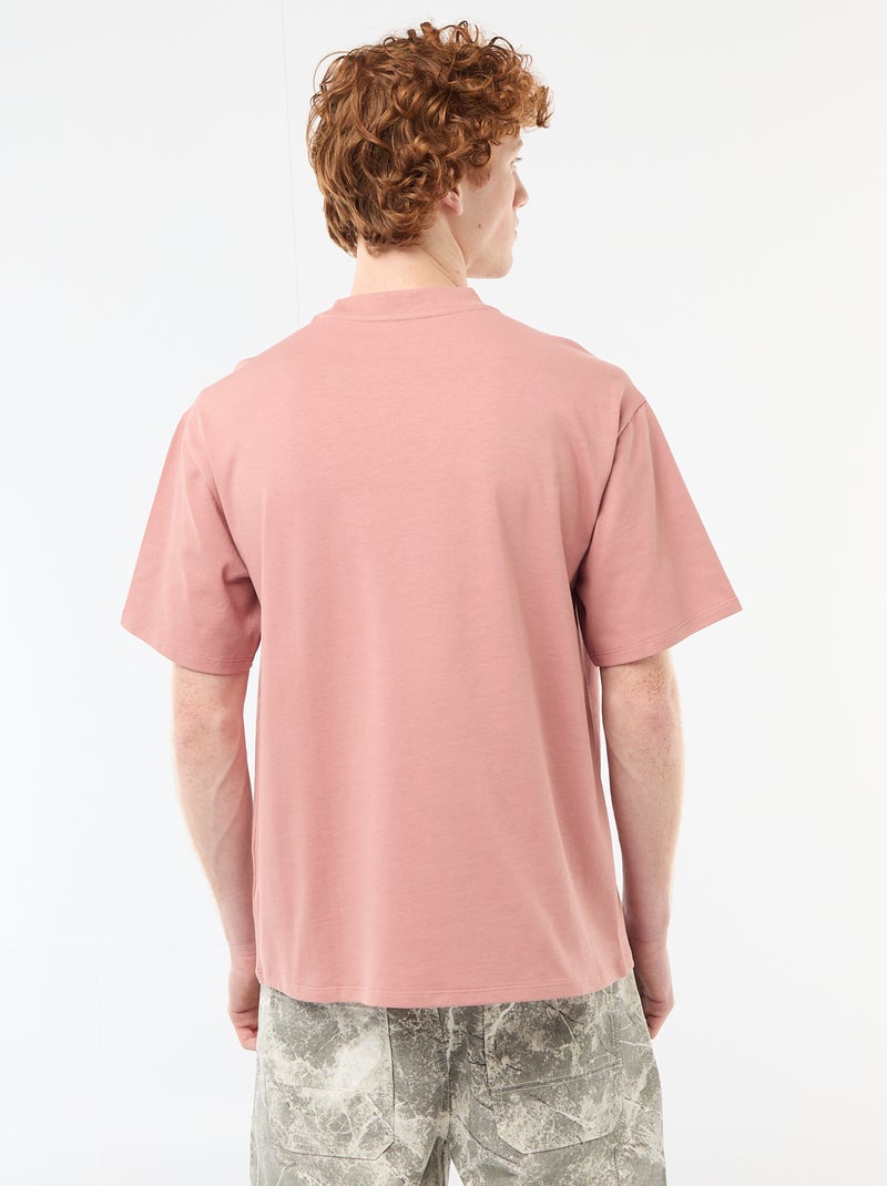 T-shirt girocollo con ricamo a contrasto Rosa - Kiabi