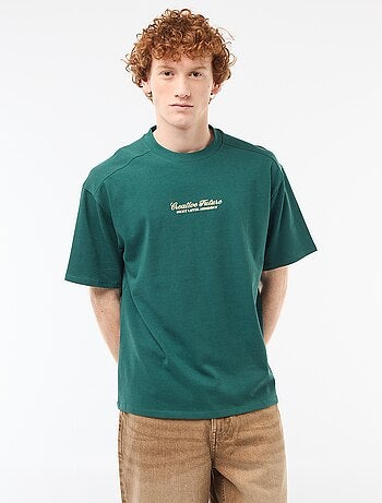 T-shirt girocollo con ricamo a contrasto