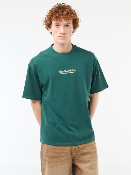 T-shirt girocollo con ricamo a contrasto - Kiabi