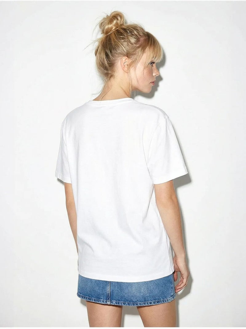 T-shirt girocollo con ricamo floreale lucci Bianco - Kiabi