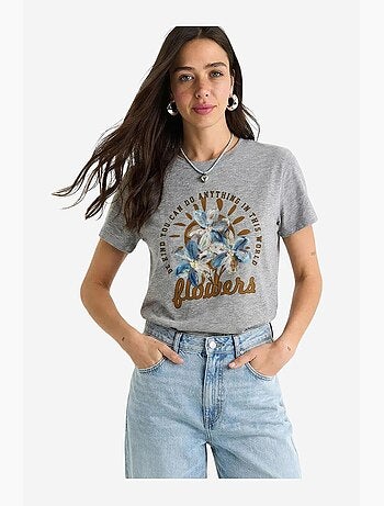 T-shirt girocollo con ricamo floreale lucci