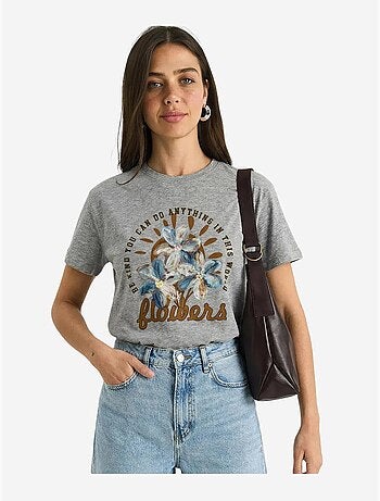 T-shirt girocollo con ricamo floreale lucci