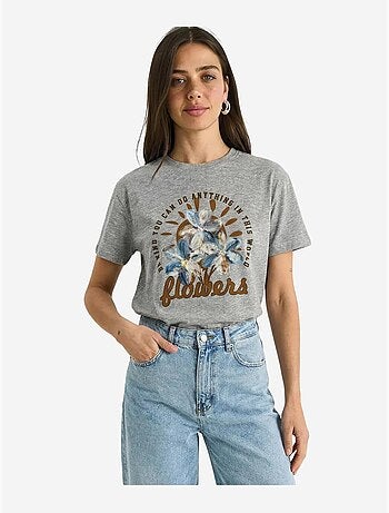 T-shirt girocollo con ricamo floreale lucci