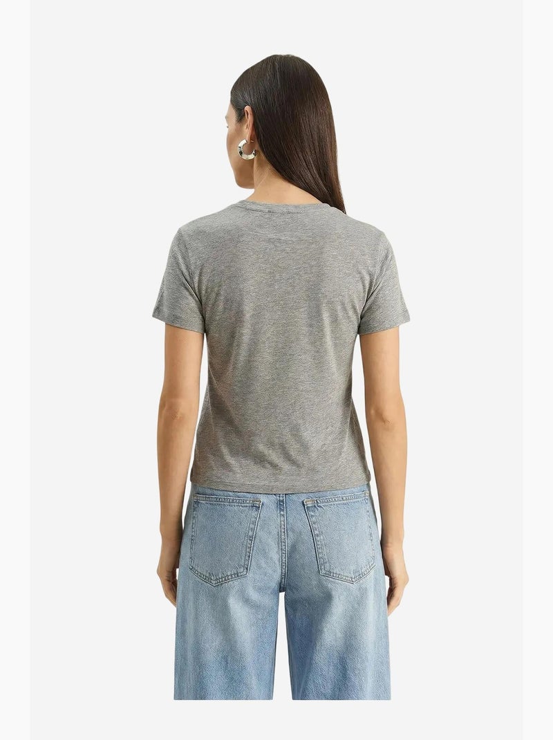 T-shirt girocollo con ricamo floreale lucci Grigio - Kiabi