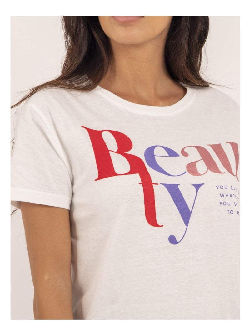 T-shirt girocollo con scritta FIGUIER Beige - Kiabi