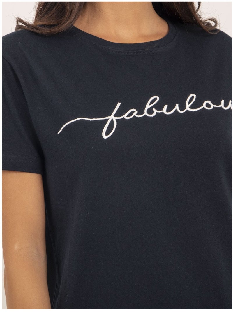 T-shirt girocollo con scritta FIORELLI Blu marino - Kiabi