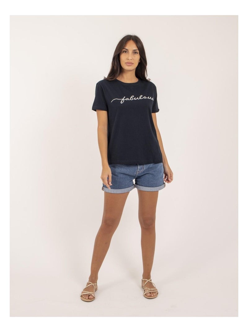 T-shirt girocollo con scritta FIORELLI Blu marino - Kiabi