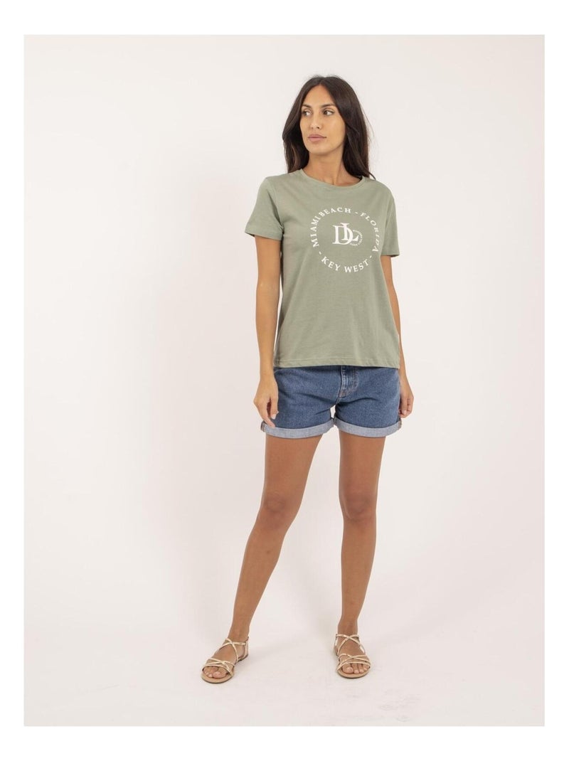 T-shirt girocollo con scritta FUSAIN Verde - Kiabi