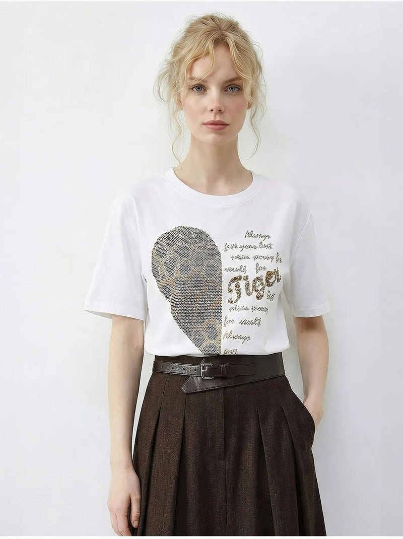 T-shirt girocollo con stampa di paillettes e testo lucci Bianco - Kiabi