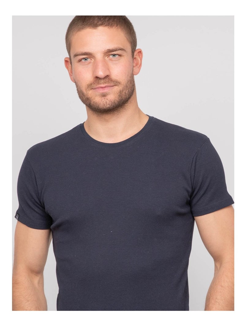 T-shirt girocollo cotone a costine WALTER Blu marino - Kiabi