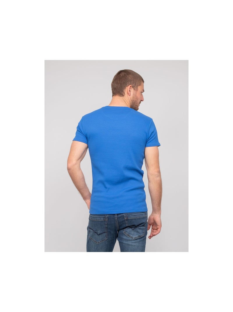 T-shirt girocollo cotone a costine WALTER Blu reale - Kiabi