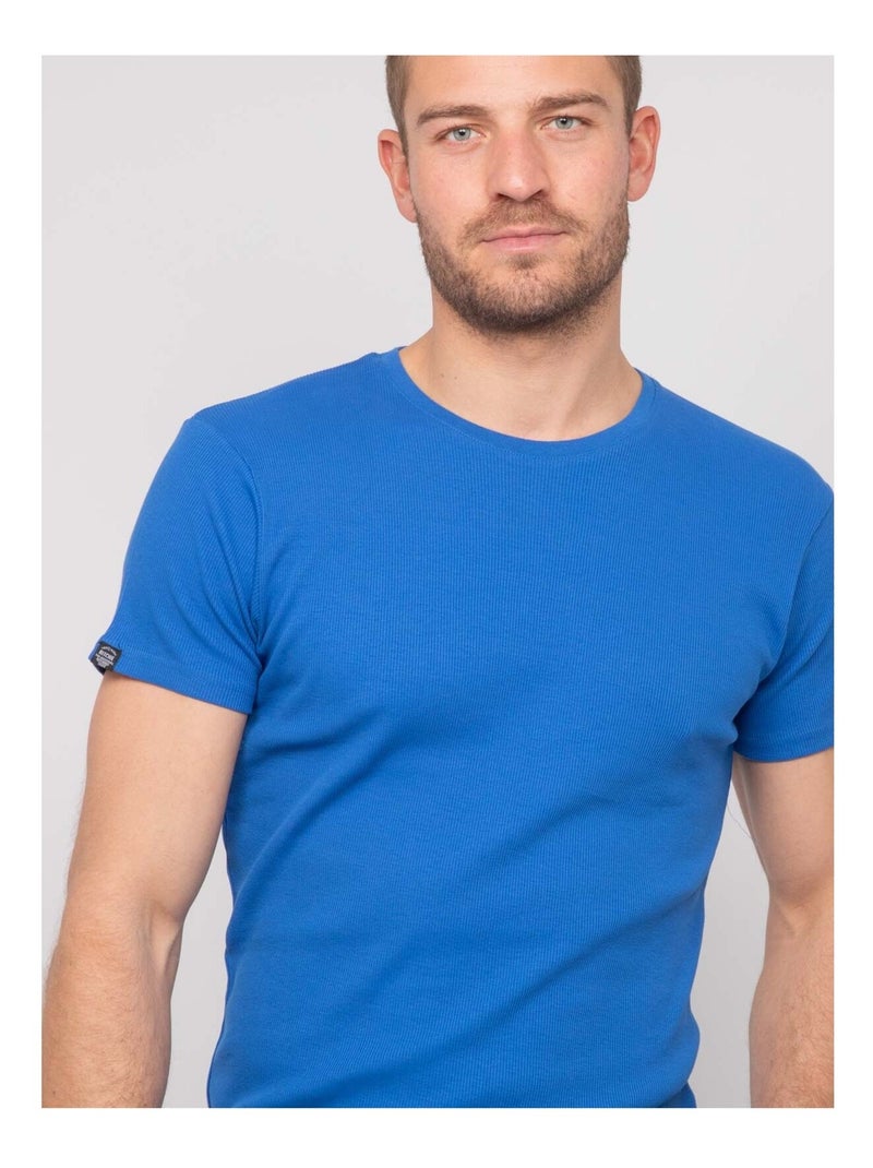 T-shirt girocollo cotone a costine WALTER Blu reale - Kiabi