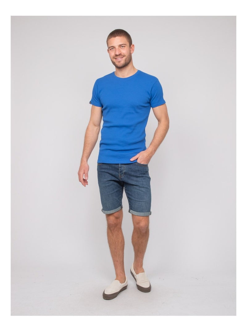 T-shirt girocollo cotone a costine WALTER Blu reale - Kiabi