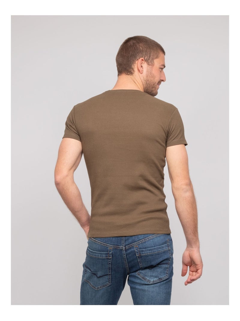 T-shirt girocollo cotone a costine WALTER Cachi - Kiabi