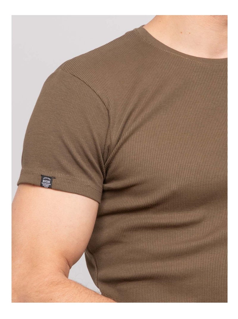 T-shirt girocollo cotone a costine WALTER Cachi - Kiabi