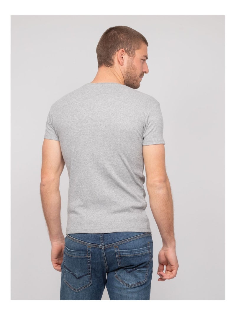 T-shirt girocollo cotone a costine WALTER Grigio - Kiabi