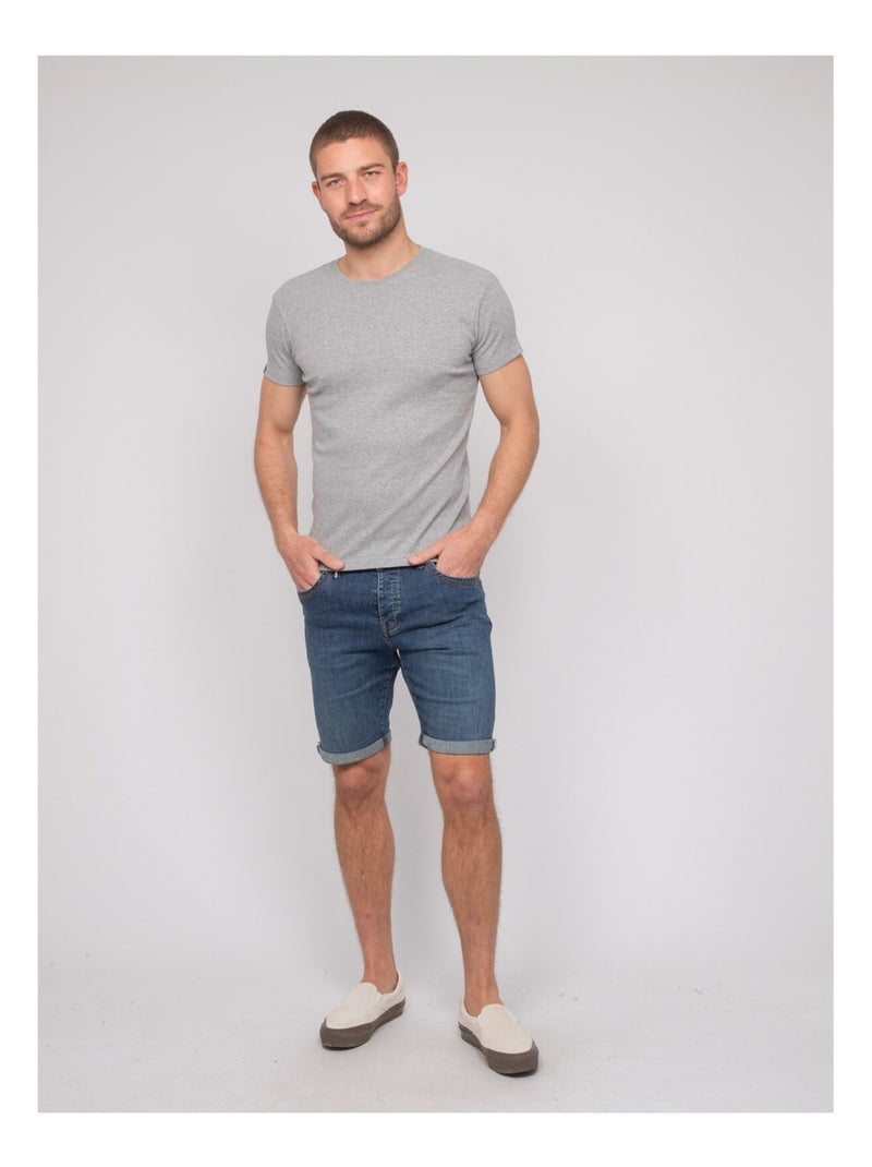 T-shirt girocollo cotone a costine WALTER Grigio - Kiabi