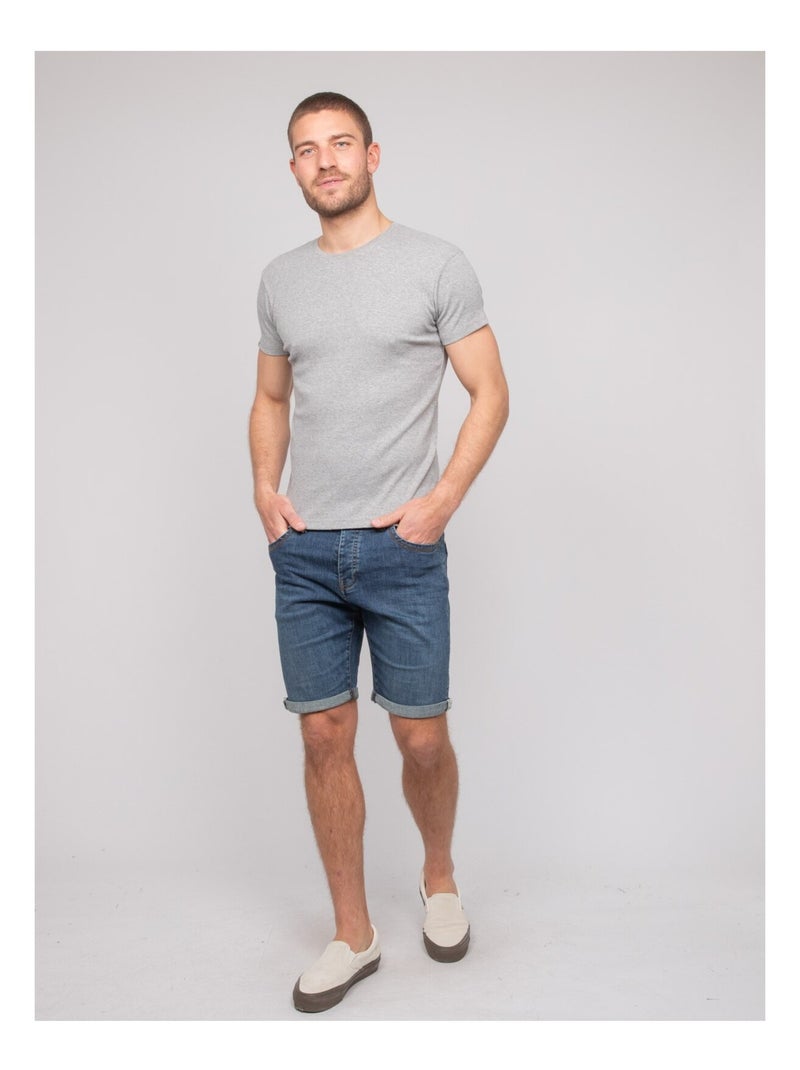 T-shirt girocollo cotone a costine WALTER Grigio - Kiabi
