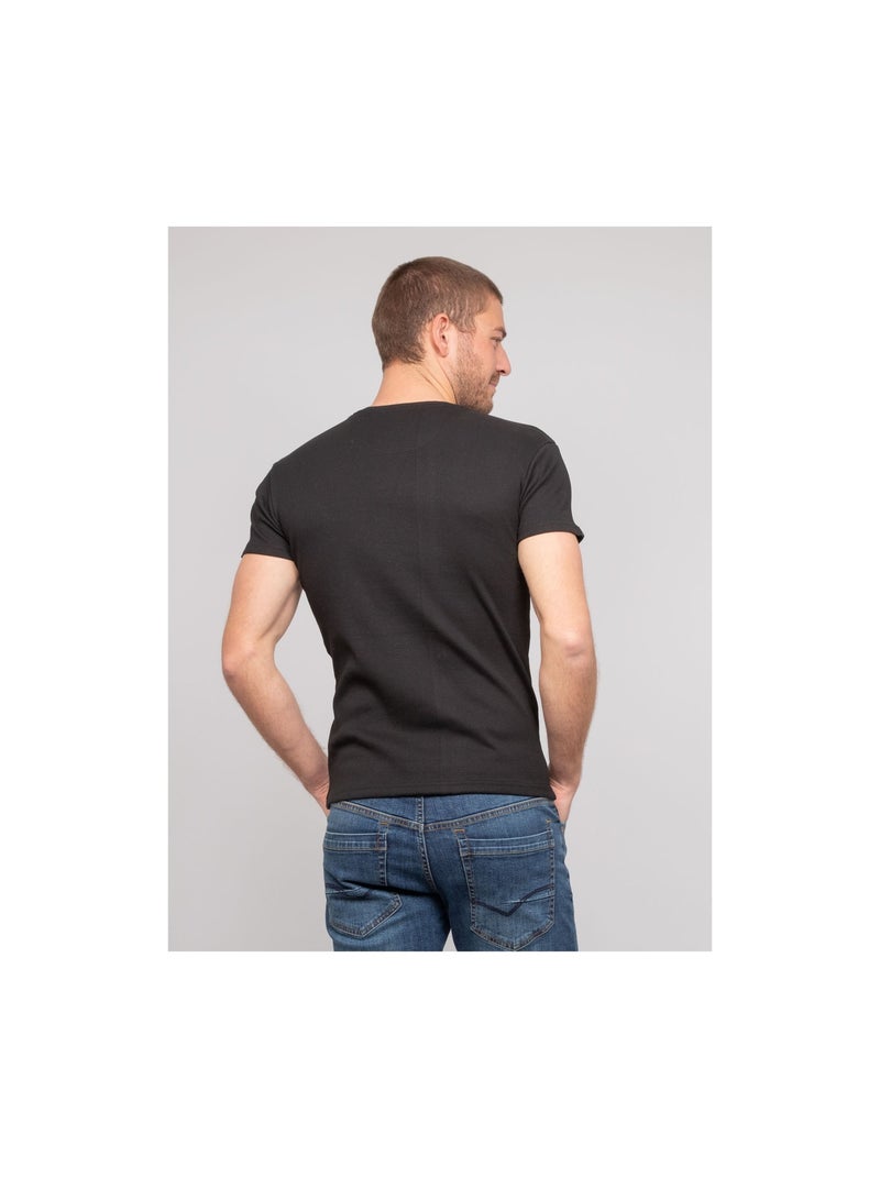 T-shirt girocollo cotone a costine WALTER Nero - Kiabi