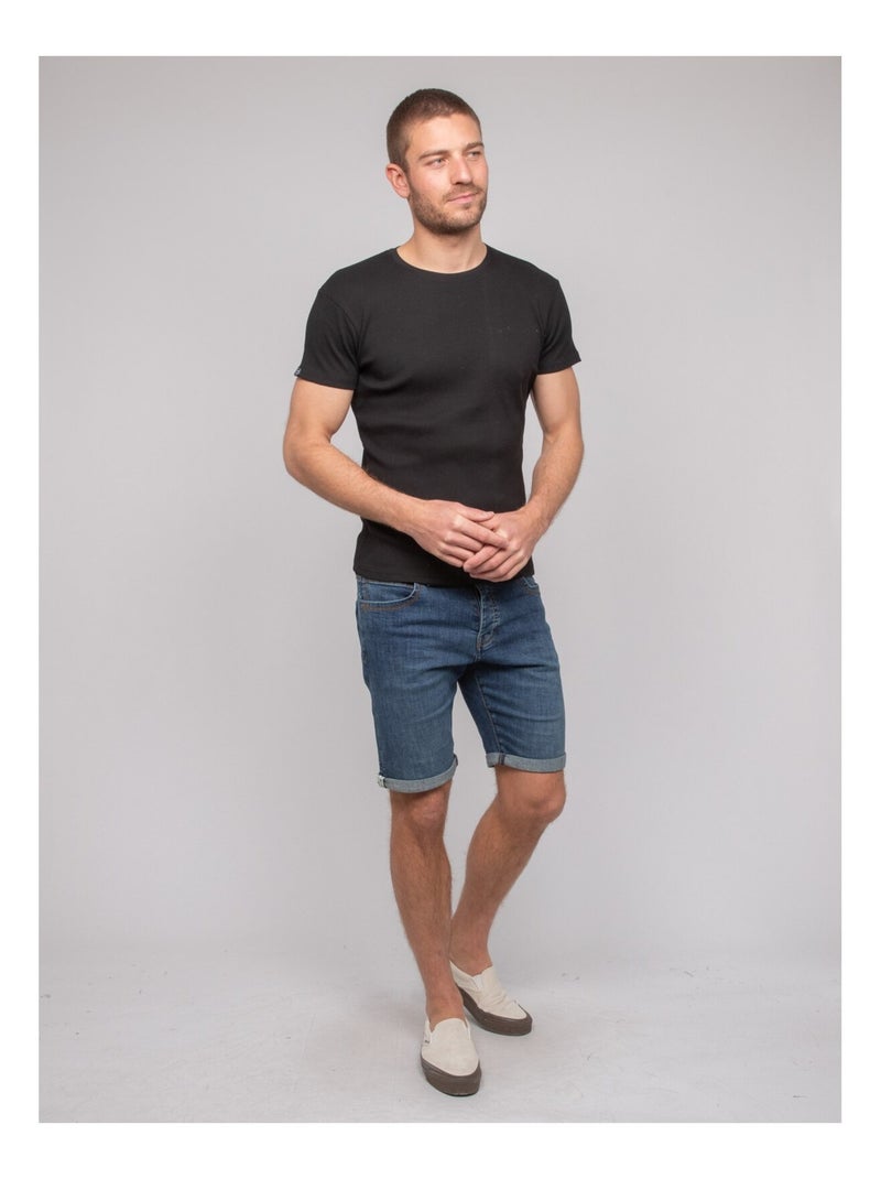 T-shirt girocollo cotone a costine WALTER Nero - Kiabi