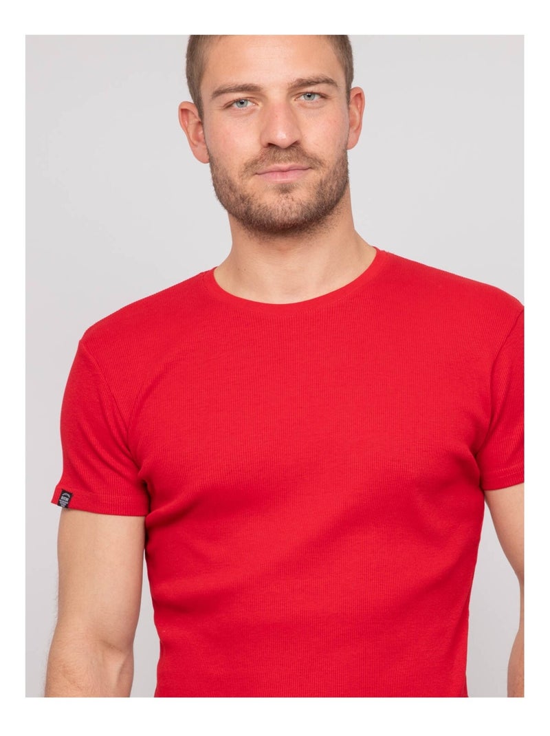 T-shirt girocollo cotone a costine WALTER Rosso - Kiabi