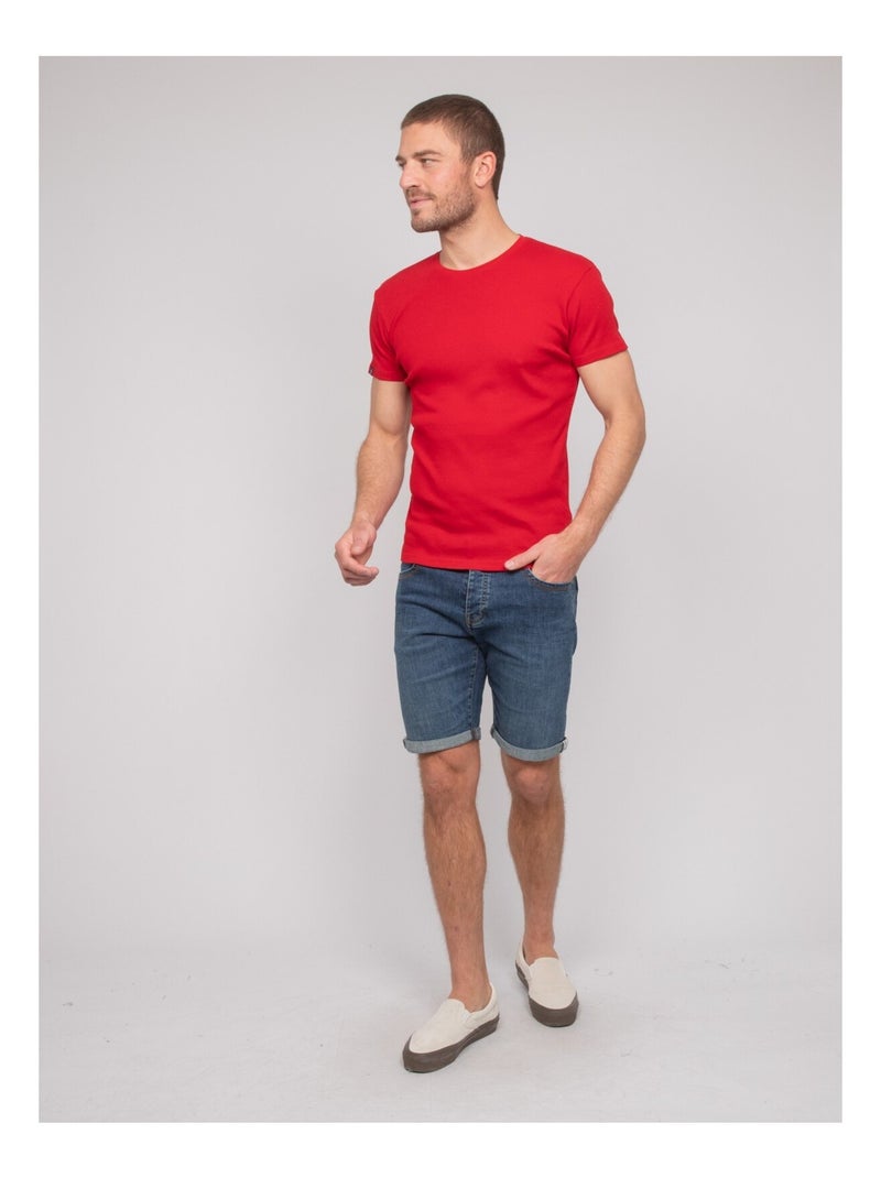 T-shirt girocollo cotone a costine WALTER Rosso - Kiabi