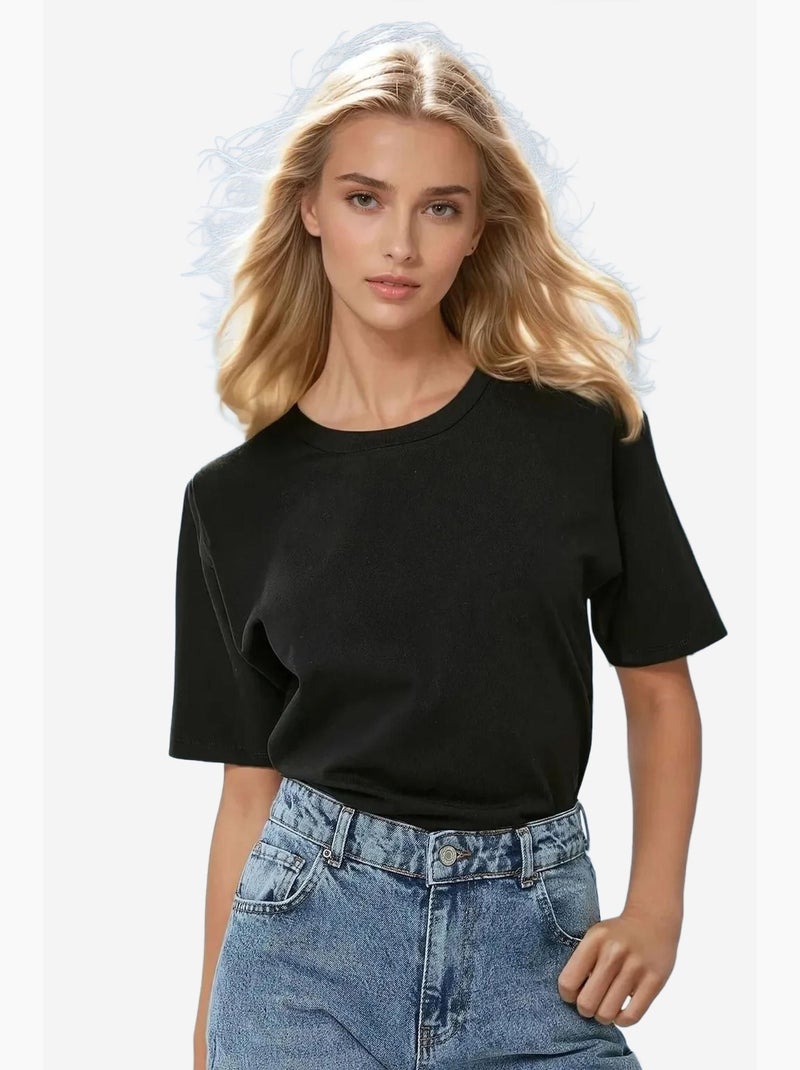 T-shirt girocollo in cotone basic hiccup Nero - Kiabi
