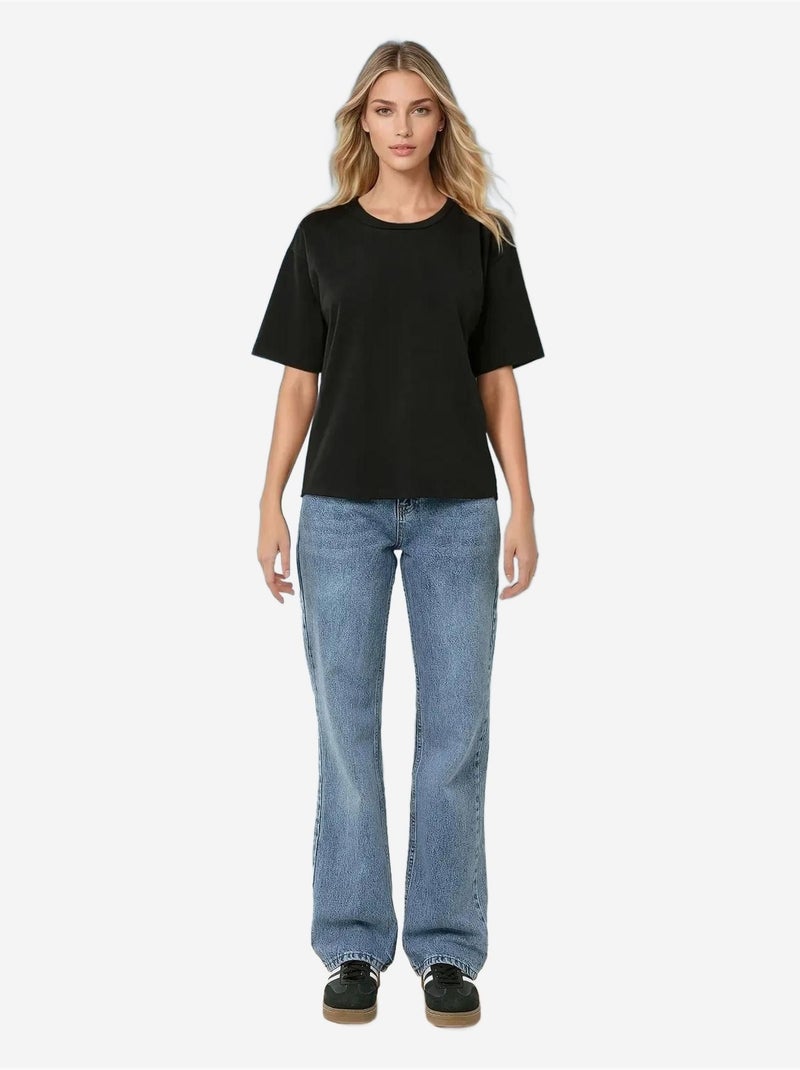 T-shirt girocollo in cotone basic hiccup Nero - Kiabi