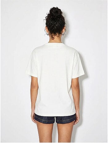 T-shirt girocollo in cotone con ricamo lucci
