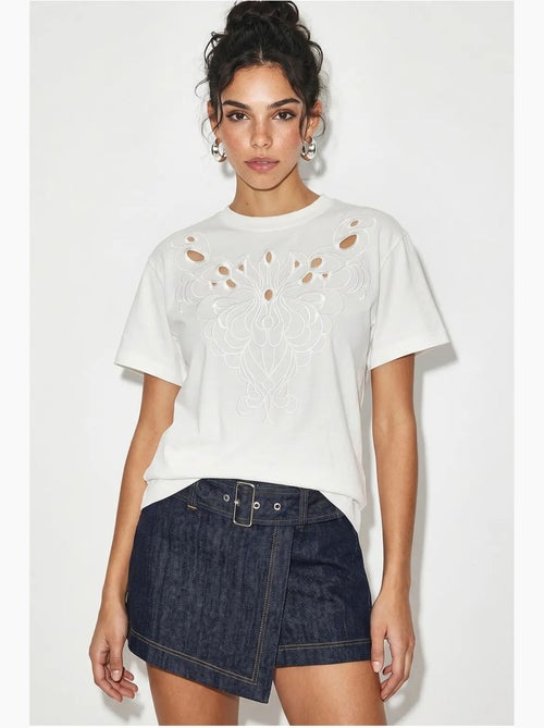T-shirt girocollo in cotone con ricamo lucci - Kiabi T-shirt girocollo in cotone con ricamo lucci - Kiabi