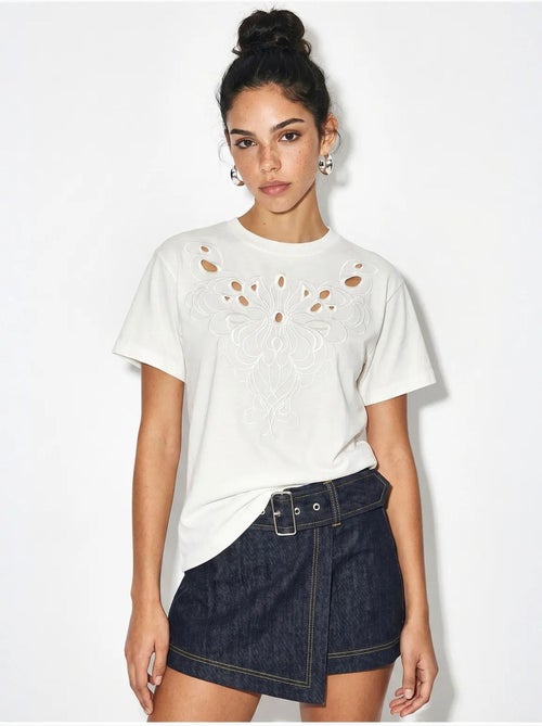 T-shirt girocollo in cotone con ricamo lucci - Kiabi T-shirt girocollo in cotone con ricamo lucci - Kiabi