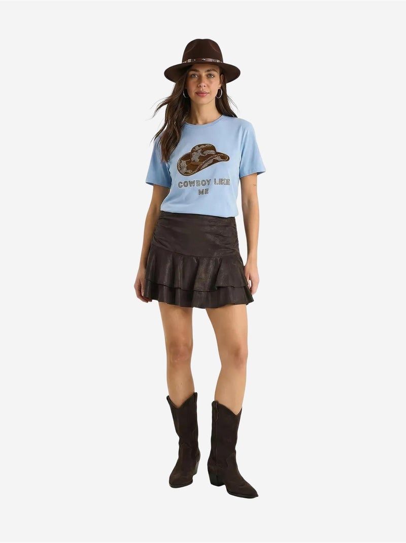 T-shirt girocollo in cotone con ricamo lucci Blu cielo - Kiabi