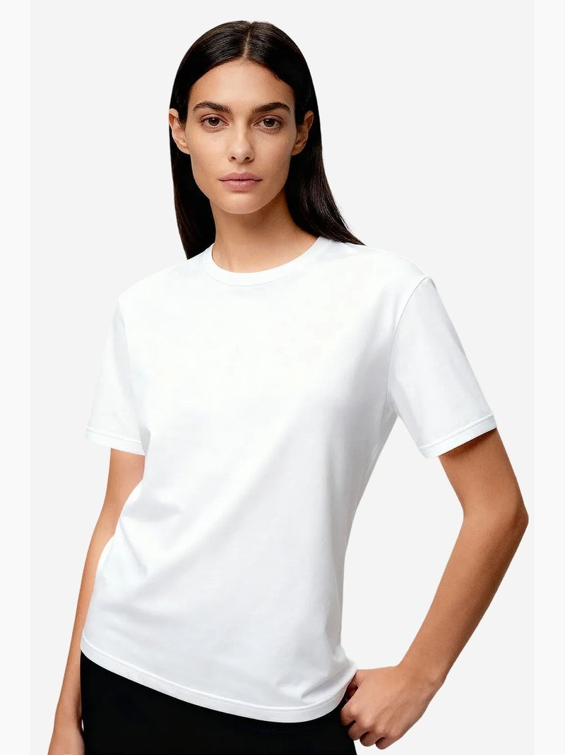 T-shirt girocollo in cotone ed elastan da donna tommy Bianco - Kiabi