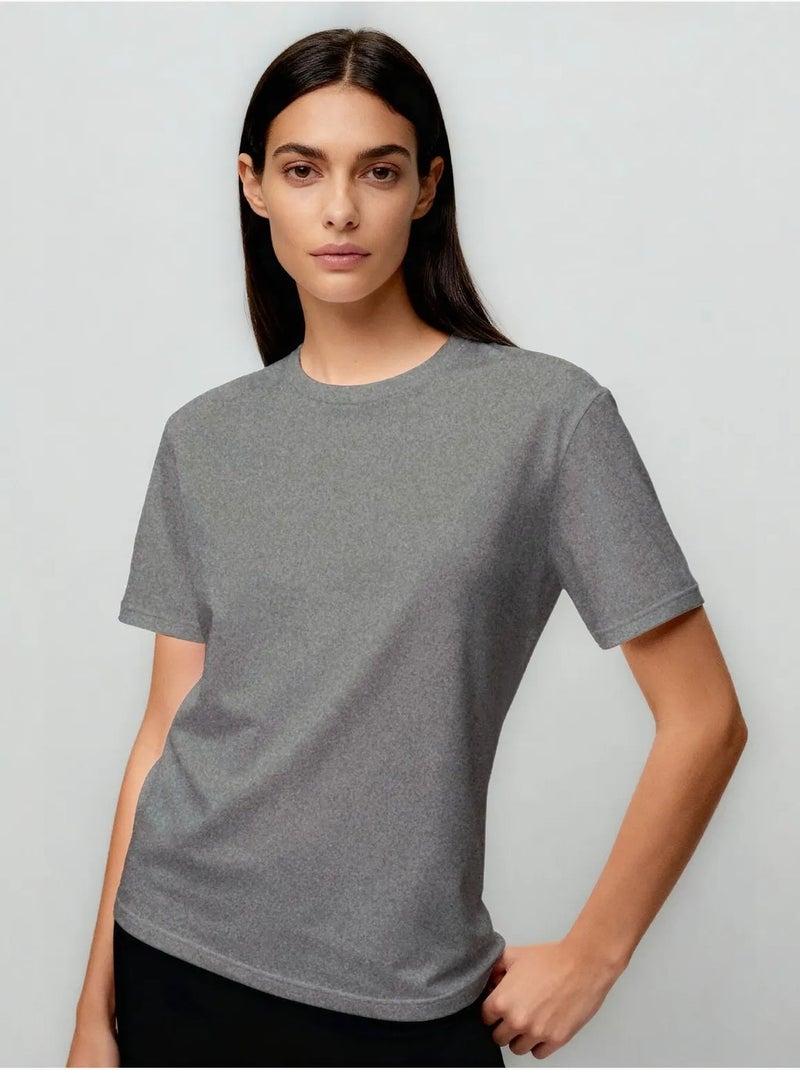 T-shirt girocollo in cotone ed elastan da donna tommy Grigio medio - Kiabi