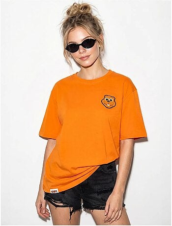 T-shirt girocollo in cotone pettinato oversize con ricamo lucci