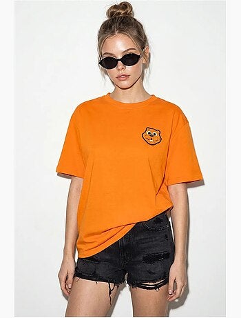 T-shirt girocollo in cotone pettinato oversize con ricamo lucci