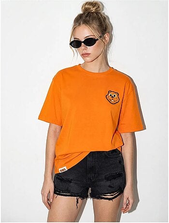 T-shirt girocollo in cotone pettinato oversize con ricamo lucci