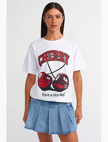 T-shirt girocollo in cotone stampata da donna dilvin
