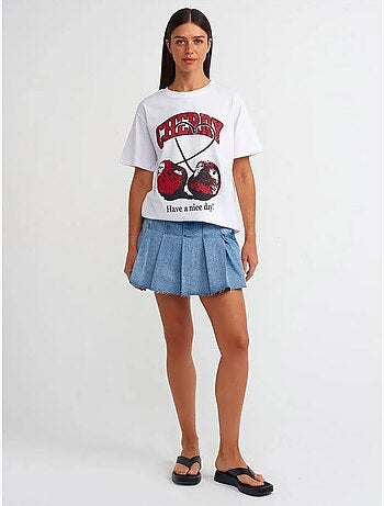 T-shirt girocollo in cotone stampata da donna dilvin