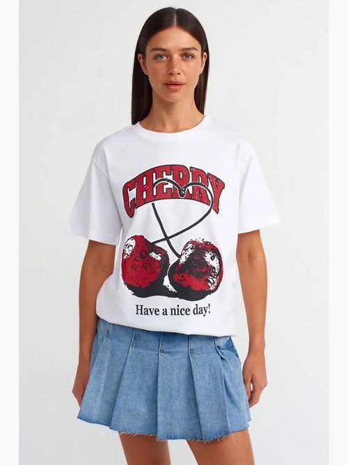 T-shirt girocollo in cotone stampata da donna dilvin - Kiabi T-shirt girocollo in cotone stampata da donna dilvin - Kiabi