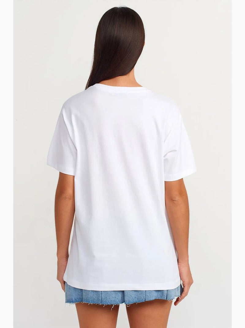 T-shirt girocollo in cotone stampata da donna dilvin Bianco - Kiabi