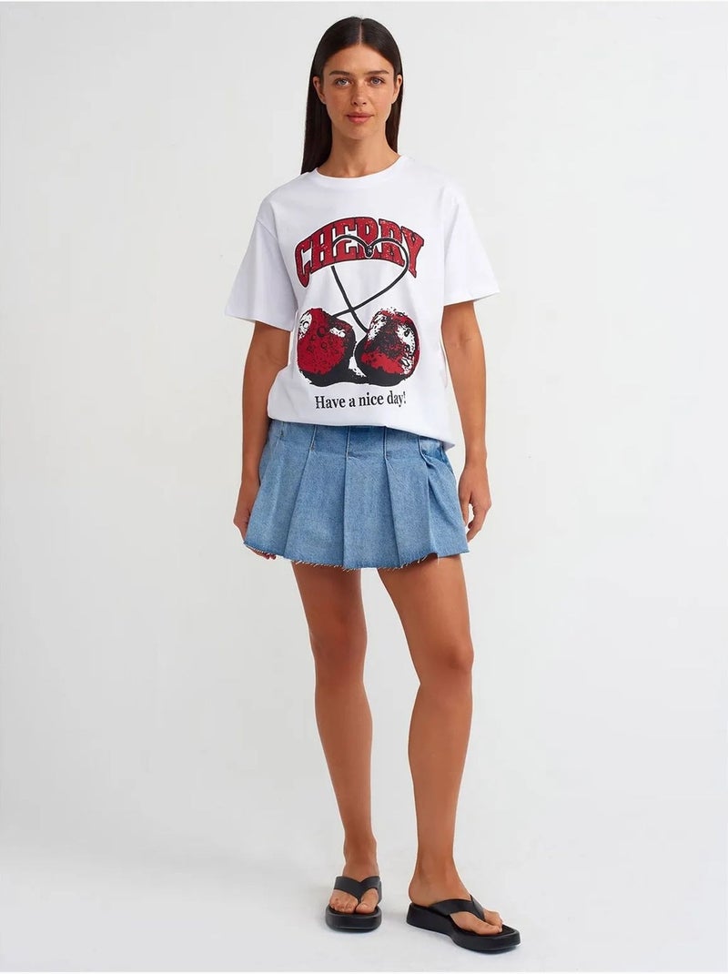 T-shirt girocollo in cotone stampata da donna dilvin Bianco - Kiabi