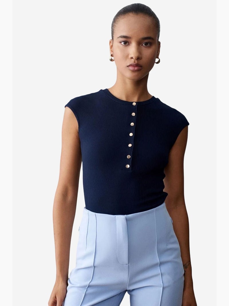 T-shirt girocollo in jersey di cotone aderente dilvin Blu marino - Kiabi