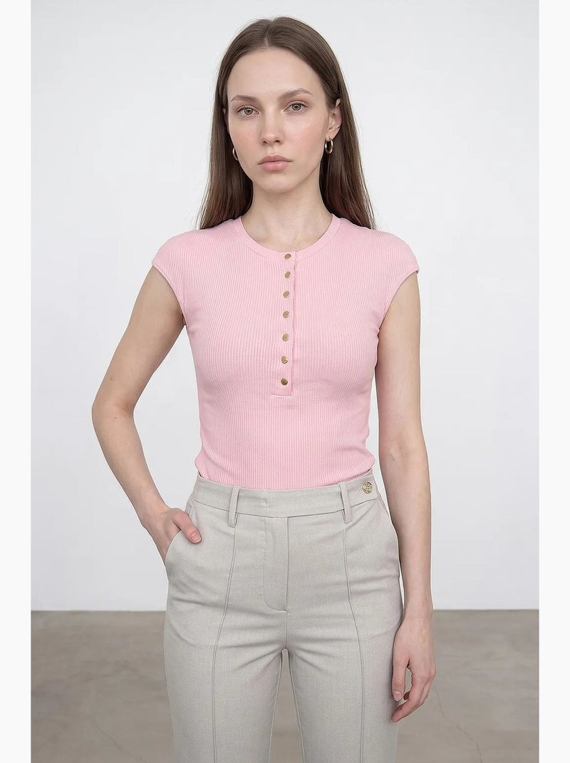 T-shirt girocollo in jersey di cotone aderente dilvin Rosa chiaro - Kiabi
